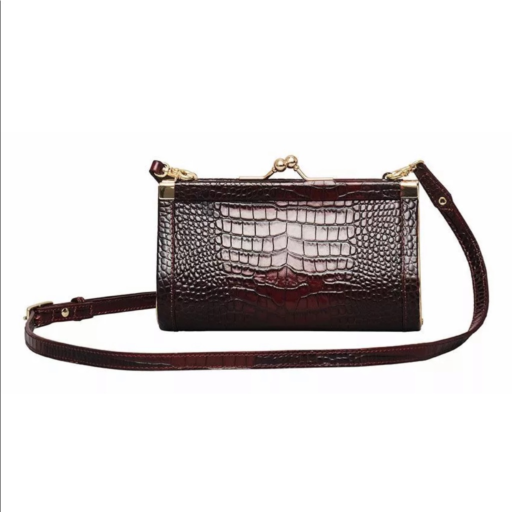 Nwt Erdem X H&M Small Purse Shoulder Bag Crocodile-Patterned Leather Burgundy